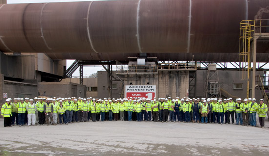 Platin employees photographed at the shutdown of Kiln 1